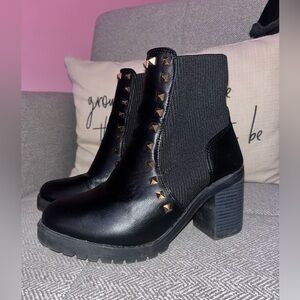 Olivia + Kate Ryder black studded chunky ankle booties